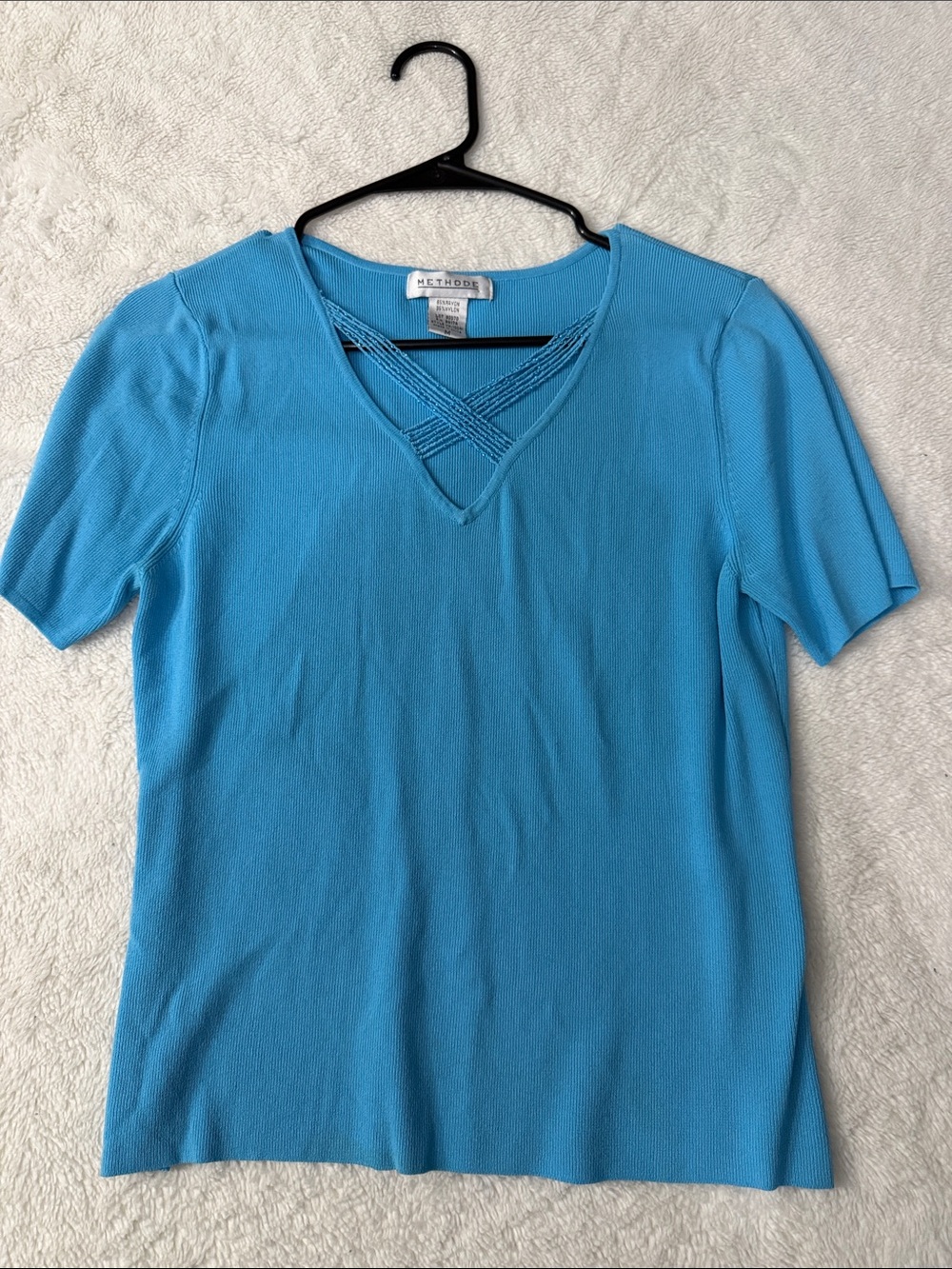 Crisscross V-Neck Short Sleeve Top in Sky Blue